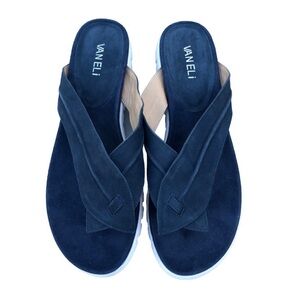 Van Eli Blue Leather Slide Thong Sandals. Size 10.
